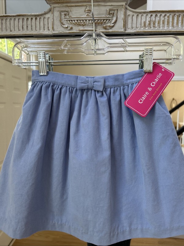 Claire & Charlie Blue fine corduroy Skirt With Bow On Front At Waist Sz 5 Girls