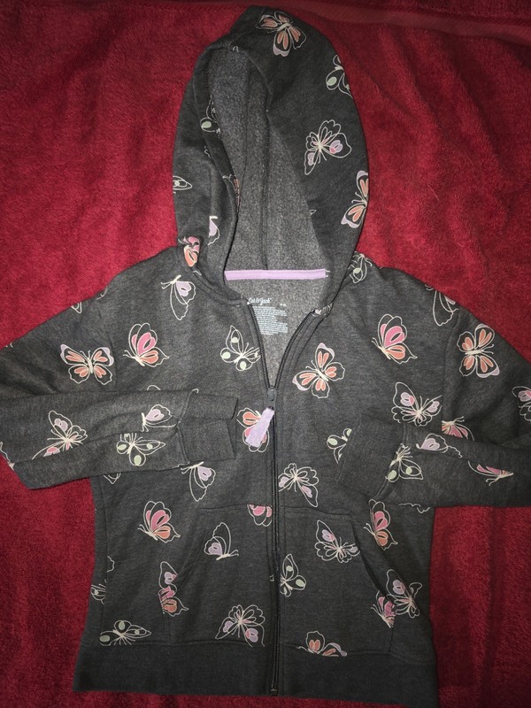 Cat & Jack Hoodie Girls  M(8)Printed Zip-Up Fleece Sweatshirt Hood Butterflies
