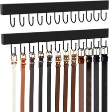 Belt Hanger Wall Mount, Wooden Closet Belt Organizer with 24 Metal Hooks, Large