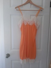Vintage Celon Courtaulds ORANGE White Nylon Full Slip Petticoat Size 16