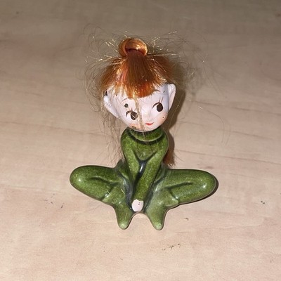 Vintage Napco Japan Keramikfigur Pixie Elfe mit roten Haaren 50er Jahre | 7 cm