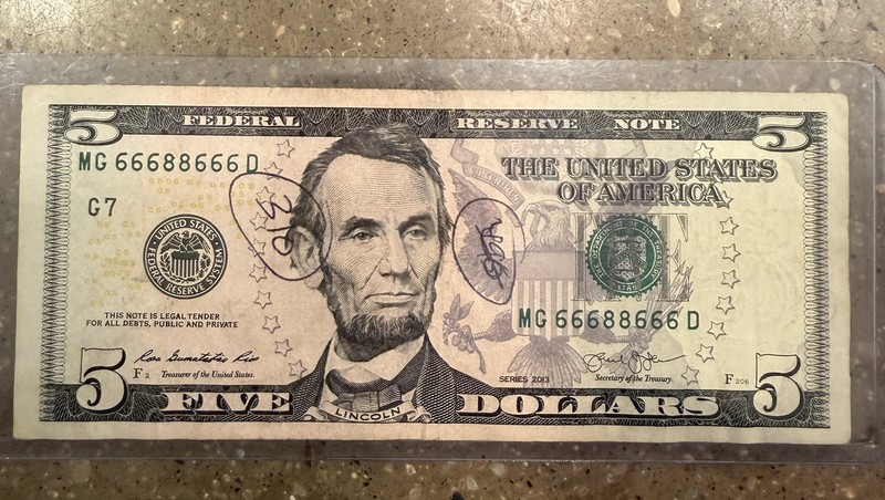 US Federal Reserve Note $5 Dollar Bill Poltergeist bill Ser# 66688666