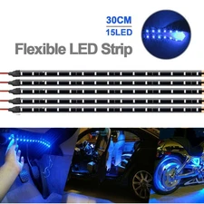 Blue 5PCS 12V 12" 15SMD Flexible LED Strip Light Waterproof For Car Truck Boat