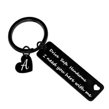 Drive Safe Keychain for Boyfriend Husband Dad 26 Initial Letter Keyring A-black
