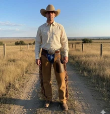 Men Western Cowboy Traditional chap suede Leather vintage fringe Men's pant