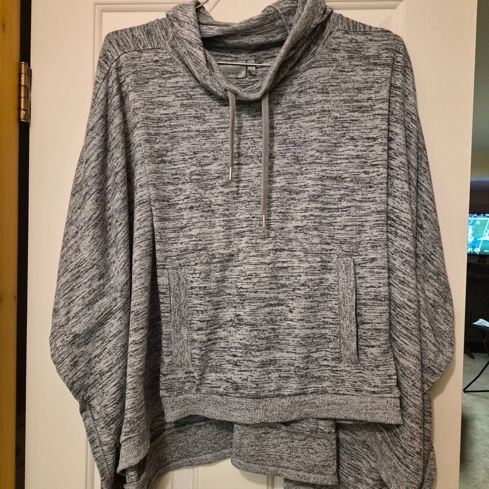 Athleta Womens Gray Space Dye Cowl Neck Poncho Hoodie Sweatshirt Size Medium