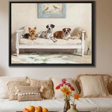 Bulldog and Yorkshire Terrier Dog Oil Painting Canvas Wall Art for Living Room