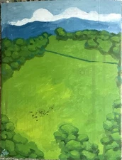 French Impressionist Grassy Plain Oil Painting Original Signed 15x19 Cardboard