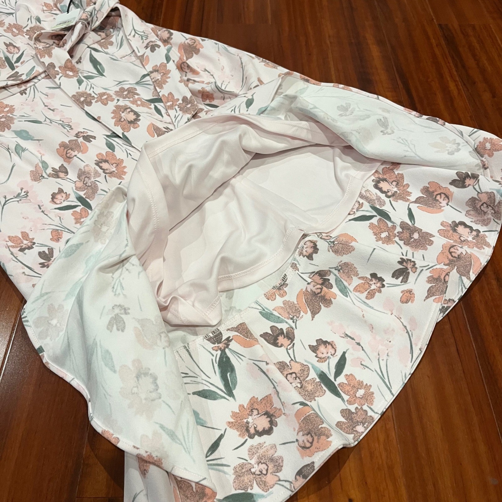 Calvin Klein Floral Dress Midi Belt Blush Light Pink Multi Shoulder Pad New Sz 4 thumbnail 6