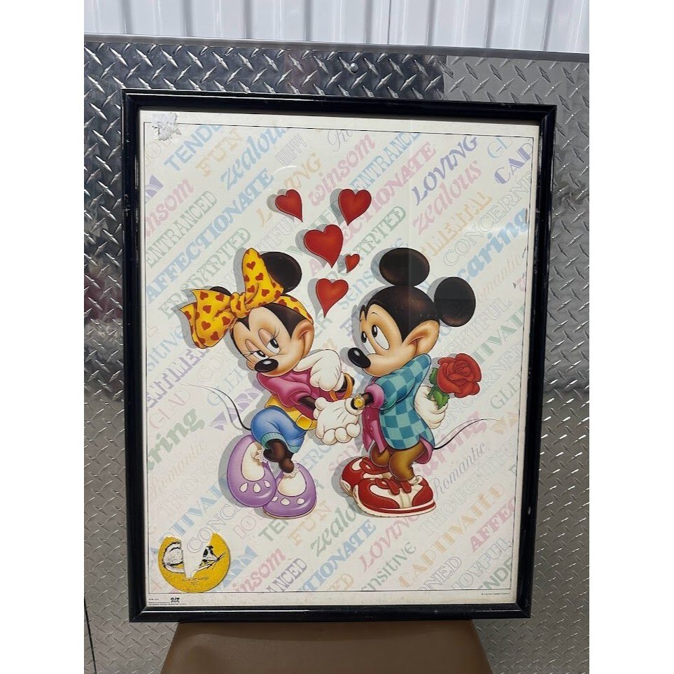Vintage 80s Mickey and Minnie Mouse in Love Framed Poster-28
