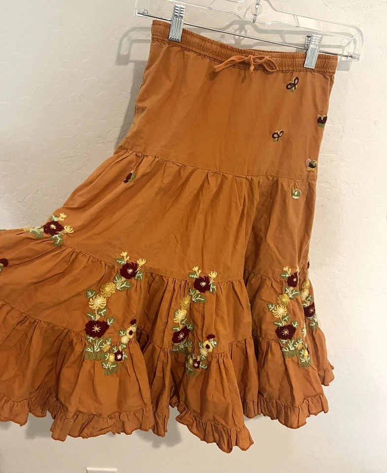 Da-Nang Orange floral Skirt Embroidered Size M Youth Girls - Image 2 of 4