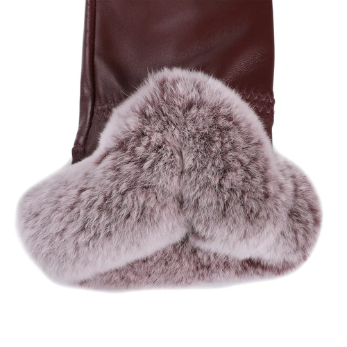 Women's Winter Genuine Leather Gloves Rex Rabbit Fur Warm Trim Cuff Velvet Lined - Picture 81 of 88