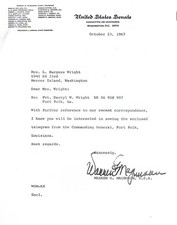 1967 Signed Typescript Letter U S Senator Warren G. Magnuson Army Rations