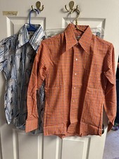 Montgomery Ward 70s Button Shirt XS Youth 16 34-36w Disco Dagger Collar 2 Set