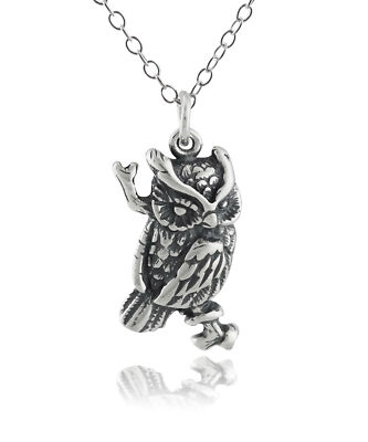 Eule auf Ast Bettelkette - 925 Sterling Silber - Vogel Tier Scheune Bauernhof