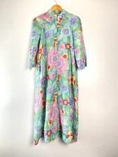 Stella Fagin Kimono Style Lounge Gown House Coat Robe Flower Mod 60s Vintage