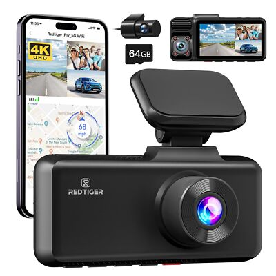 #ad #ad REDTIGER F17 3 Channel 4K Dash Cam 5G WiFi Front and Rear Inside 64GB SD Card $86.99