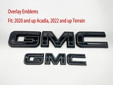 Front & Rear GMC Black Matte Black OVERLAY Emblem Badge Fit GMC Acadia Terrain