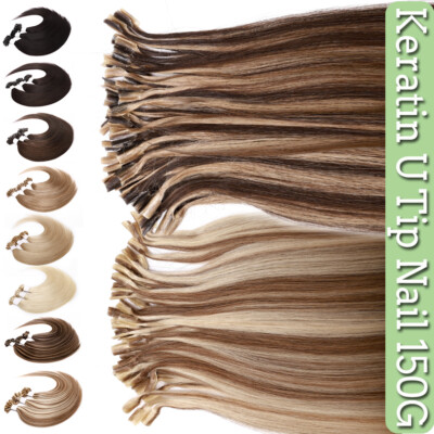 Russian Thick 150g Nail U Tip Human Hair Extensions Remy Pre Bonded Keratin Glue