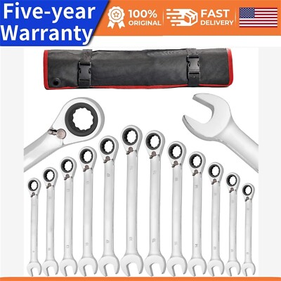12-Piece Fixed Ratcheting Combination Set Metric 8mm-19mm Steel Ratchet Wrenches