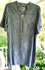 Anne Klein Dress Women 6 Blue White Stripe Cotton Blend Short Sleeve Shift Beach