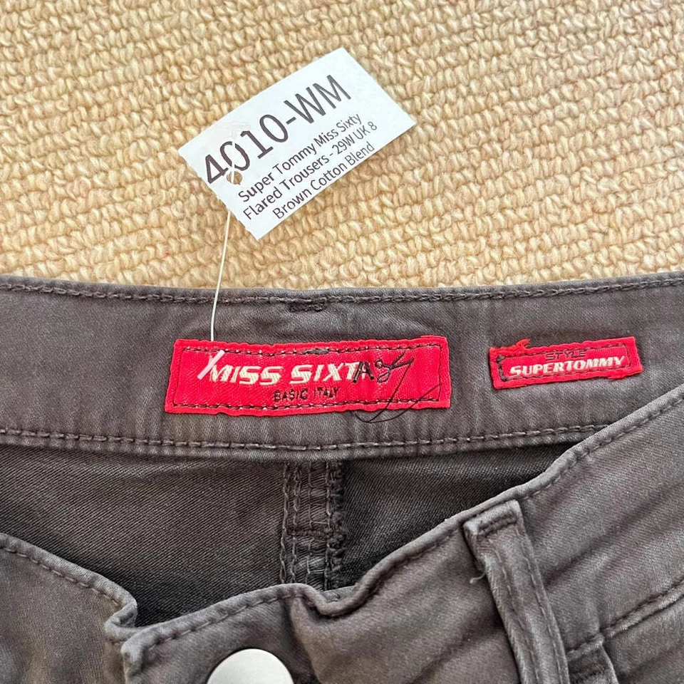 Super Tommy Miss Sixty Flared Trousers - 29W UK 8 Brown Cotton Blend - Image 4 of 4