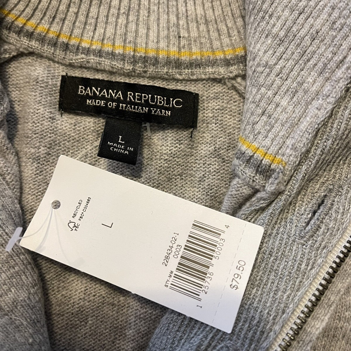 M Banana Republic Sweater Mens Large Gray Wool Nylon Italian