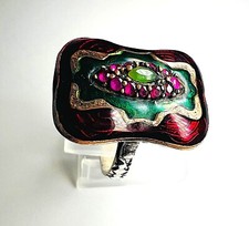 Art Deco Silver Ring 925 with Emerald  Rubies - Enamel  Filigree Handmade