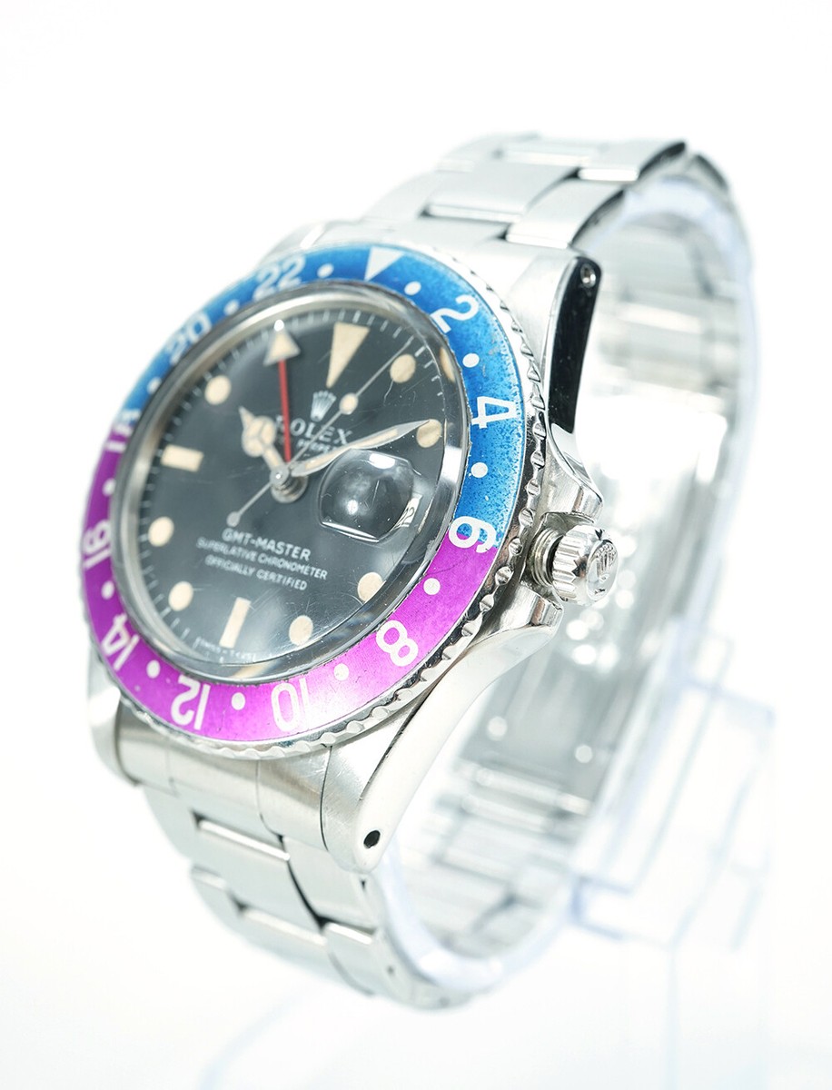 Vintage Rolex Pepsi GMT-Master 1675 Maxi MK I Long E with purple