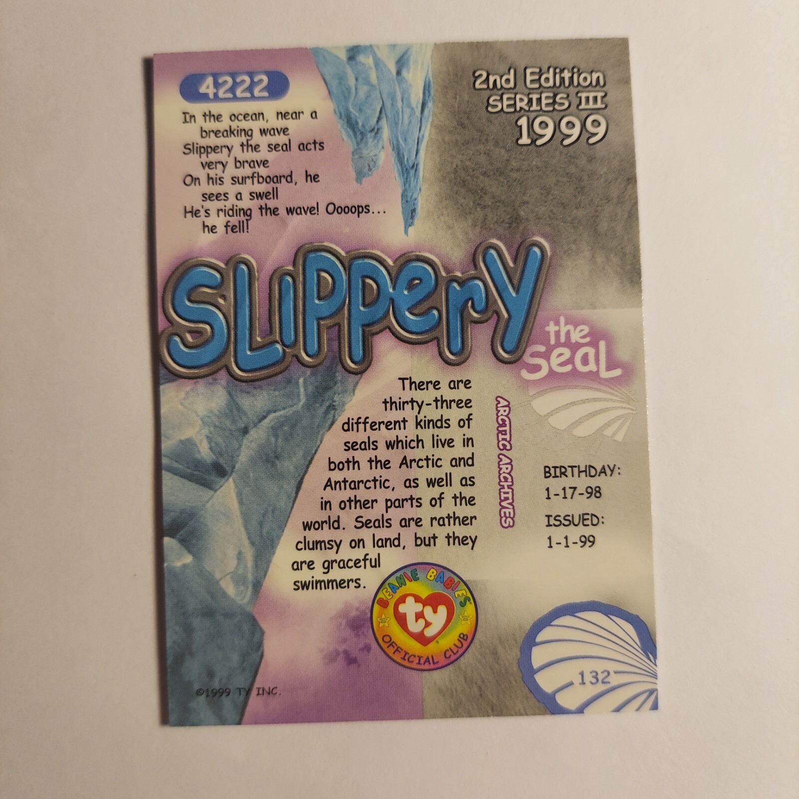 Ty Beanie Babies Slippery the Seal Trading Card 2nd Edition Series III 1999 - Picture 2 of 4
