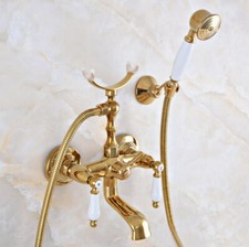 Luxury Gold Brass Bathtub Wall Mount Clawfoot Bath Tub Faucet with Hand Shower