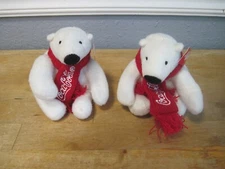 Coca Cola Coke Mini Plush Polar Bear Pair Red Scarf 4”Stuffed Animal w/Tag X 2