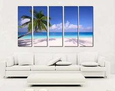 Beach/Palm Trees/Seascape ready to hang set of 5 MDF wall art/Mounted PVC canvas
