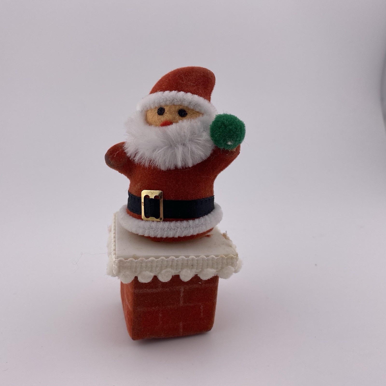Vintage MCM Retro Flocked Santa In Chimney Rare 4½