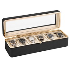 Watch Box 6 Slots Watch Case with Glass Lid Watch Display Storage Box for Men