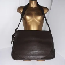 Eddie Bauer Leather Messenger Bag Unisex Travel Business Pebbled Brown Adj Strap