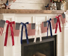Patriotic Garland 4Th of July Decorations, 6.5 Ft Vintage Americana Flag Bow Ban