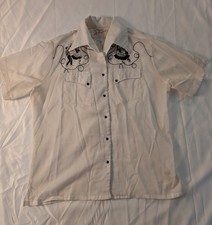 Vintage Rockmount Western Shirt Mens White Pearl Snap Square Dancer Short Sleeve
