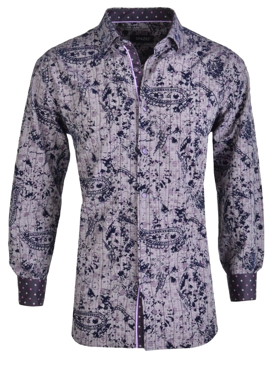 Spazio Men's fashion Flock Contrast long sleeves Lilac Floral button-down Shirt
Opens in a new windo