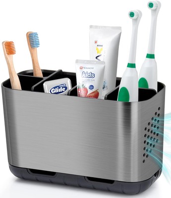 Boperzi Toothbrush and Toothpaste Holder Brushed Nickel Brush Nickel+black 