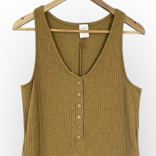 By Together Casual Chic Wide Leg Ribbed Henley Jumpsuit Women M Minimalist Boho - Picture 2 of 7