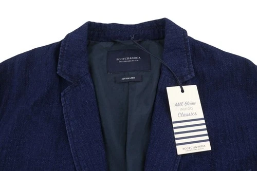 SCOTCH & SODA Men Blazer M Navy Blue Cotton Single Breasted Notched Lapels DDP image 6