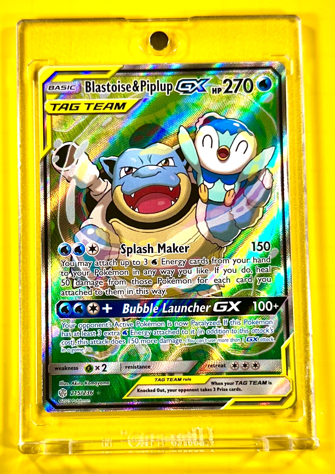Pokemon Blastoise & Piplup GX Tag Team Akira Komayama Rare Full Art Holo 215/236