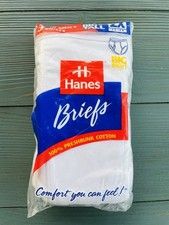 VTG NOS Big  Tall HANES 100 Cotton White Briefs 1997 3 Pack Size 2X 46-48 USA