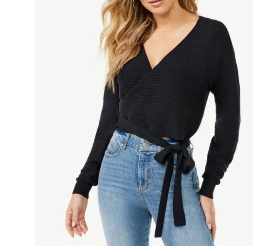 Sofia Vergara Black Wrap Sweater Faux Color: Black Anthracite Medium - Image 2 of 4