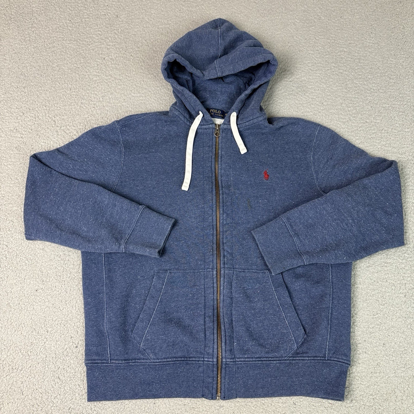 Polo Ralph Lauren felpa con cappuccio uomo XL blu full zip pony felpa pesante rossa