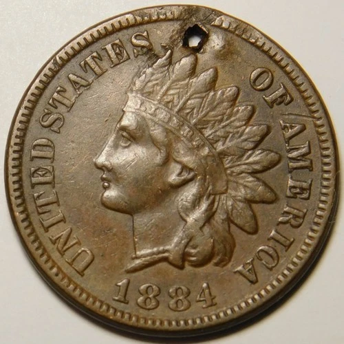 1884 Indian Head Cent Penny VF-Details Holed   "Actual Coin Pictured"