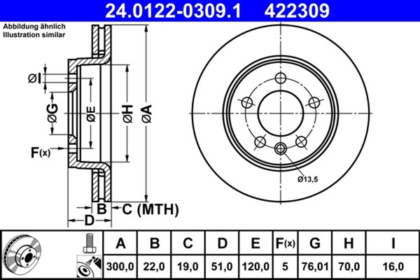 2X Bremsscheibe ATE 24.0122-0309.1 FüR S1B S7B 2HA VW S7A S6B Amarok 2HB Crafter-image