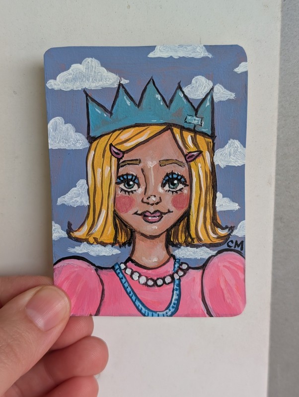 ACEO Original Princess Dress Up Girl Acrylic Painting Hand Painted Art Card