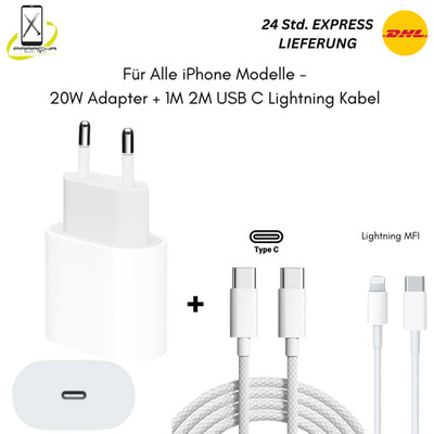 Original 20W USBC Adapter Netzteil Für iPhone 14 15 16 17ProMax 1m2m Kabel